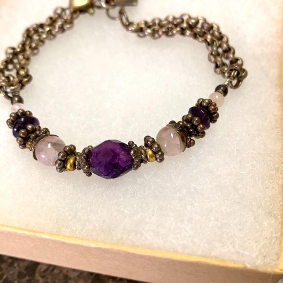 Amethyst rose quartz gems bracelet - Picture 4 of 5